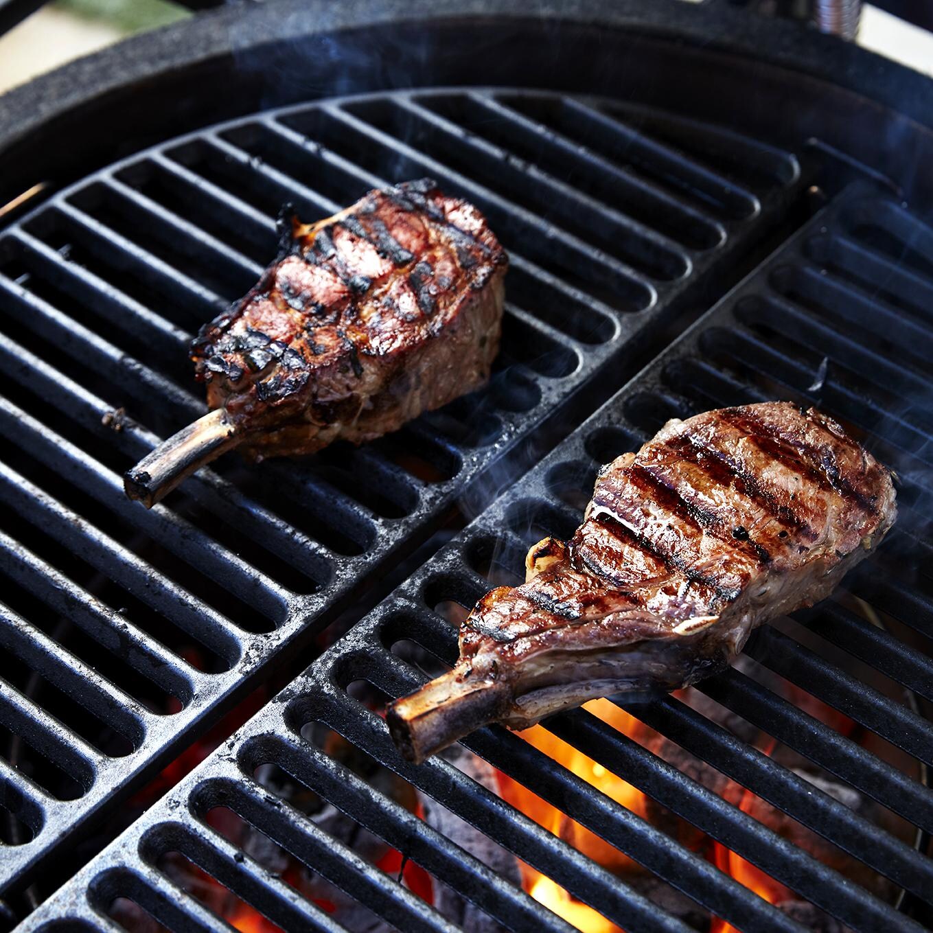 Kamado Classic Half-Moon Cast Iron Cooking Grate - Grilling Steaks (Does Not Include Two Grates as Shown) thumbnail