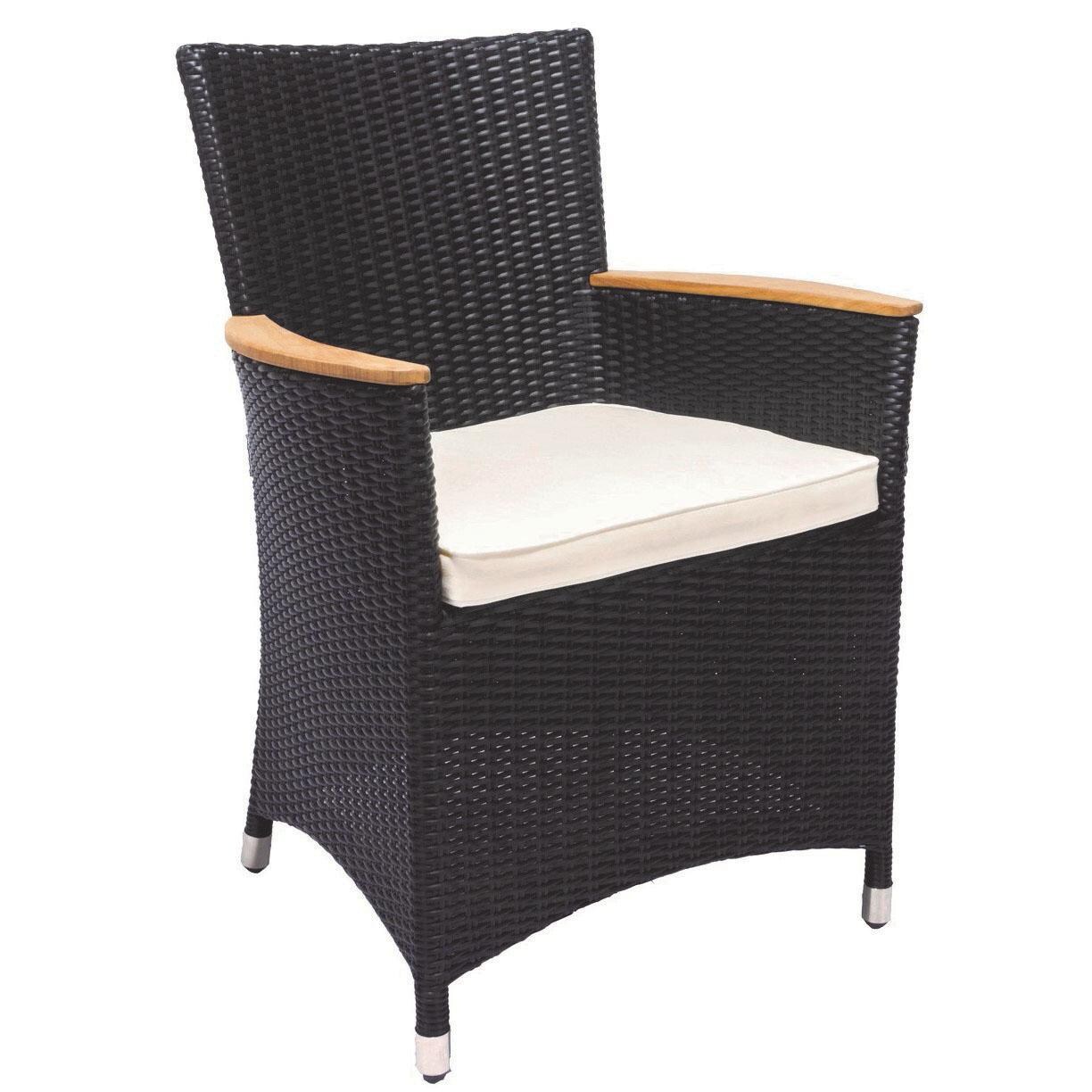Royal Teak Collection Helena Wicker Patio Dining Chair - Black Wicker / White Cushion thumbnail