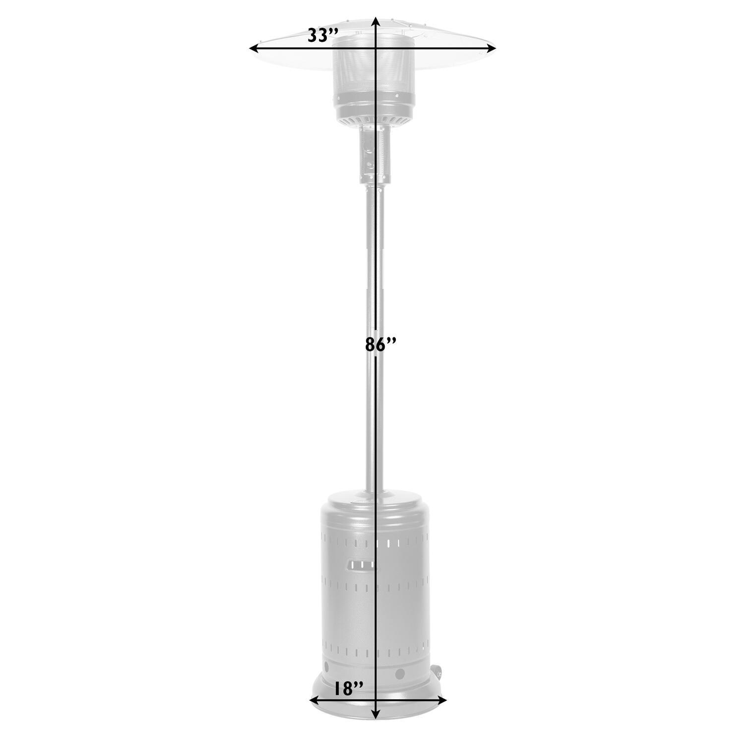 Ultimate Patio SC62555 Propane Commercial Patio Heater - Hammered Platinum - Dimensions thumbnail