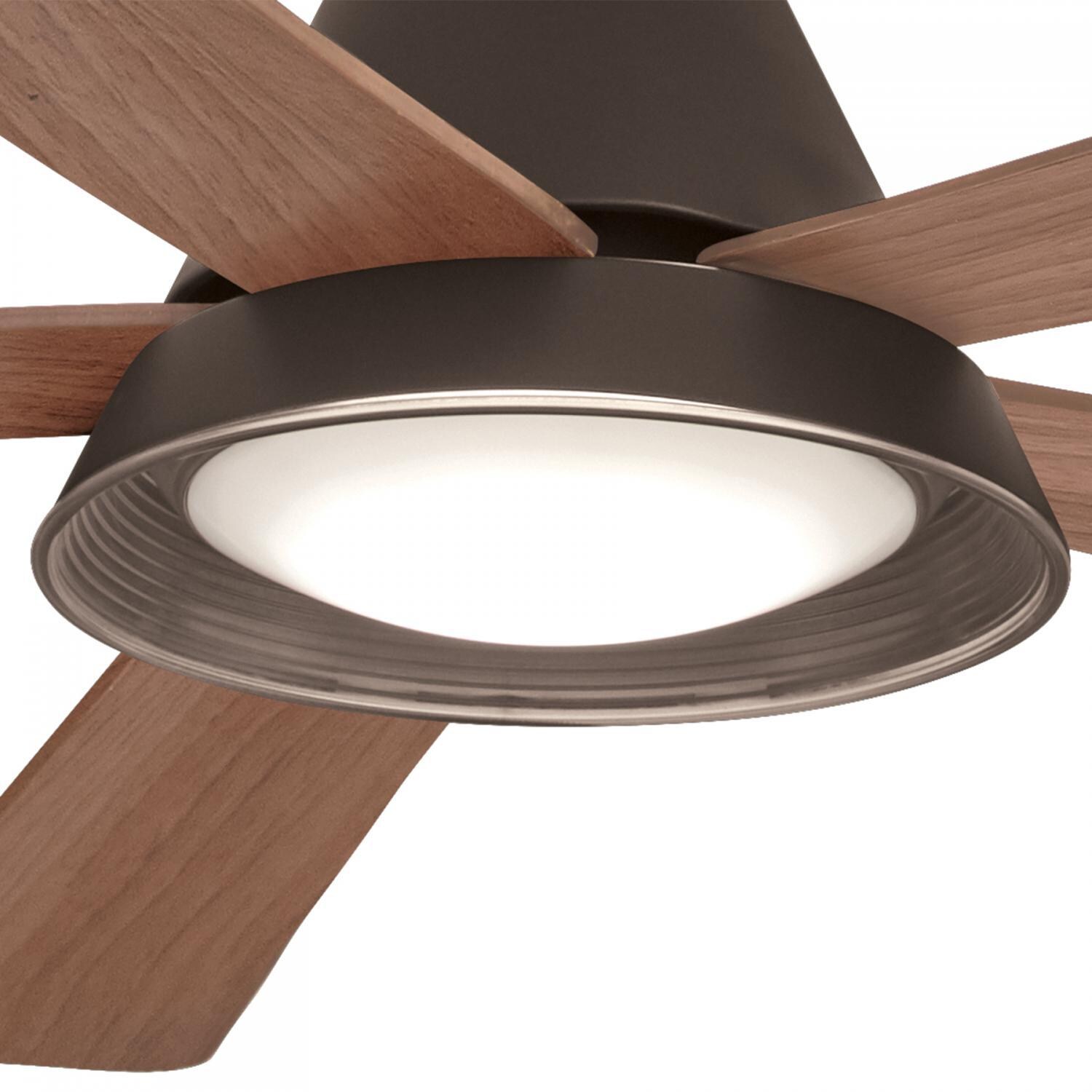 Minka-Aire F541L-ORB Cone 54-Inch Convertible Blade LED Ceiling Fan in Oil Rubbed Bronze Finish w/ Medium Maple Blades & Etched Lens - Closeup thumbnail