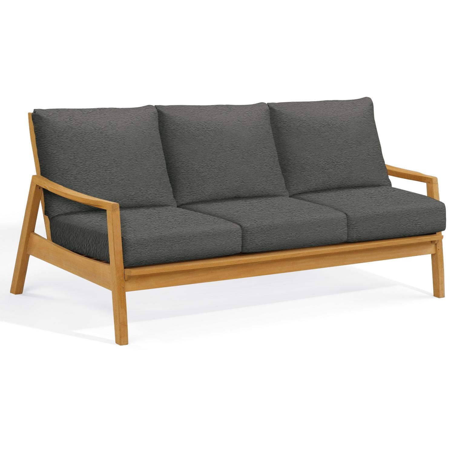 Siena Natural Shorea Patio Sofa W/ Heather Black Cushions By Oxford Garden thumbnail