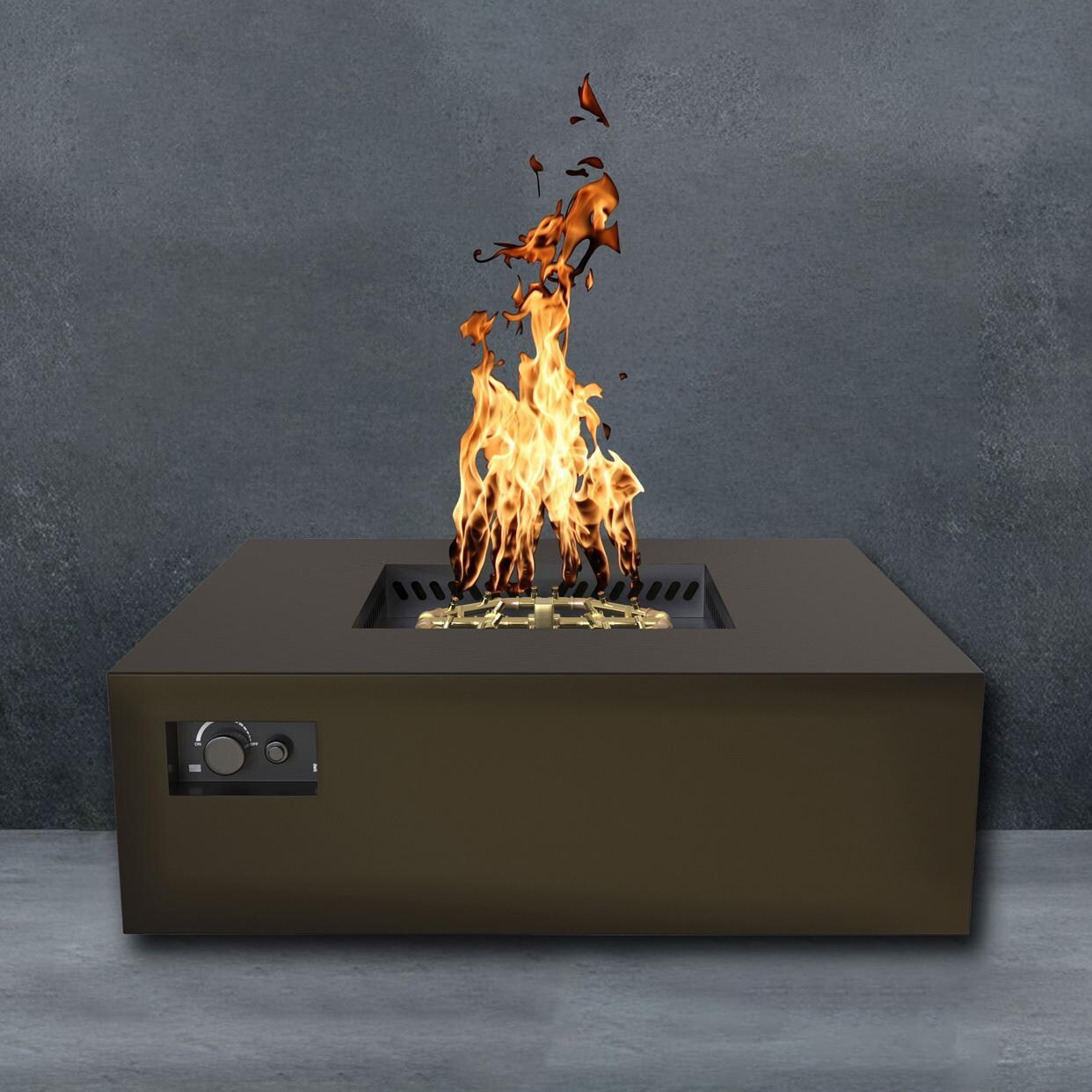 AON 48 Inch Square Powder Coated Steel Natural Gas Fire Pit Table in Bronze By Warming Trends - Fire - Detail thumbnail