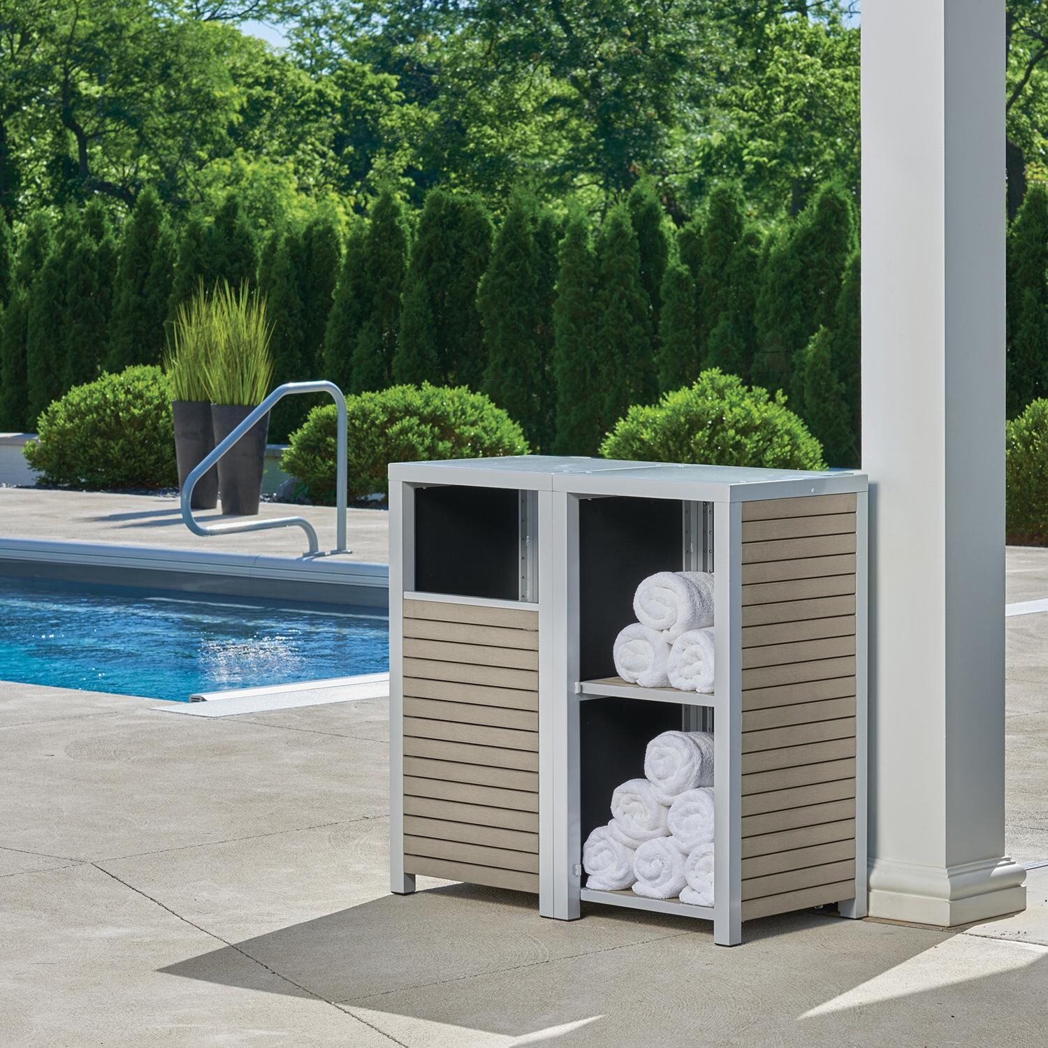 Oxford Garden Travira Vintage Tekwood Trash Receptacle - 1 Shelf thumbnail