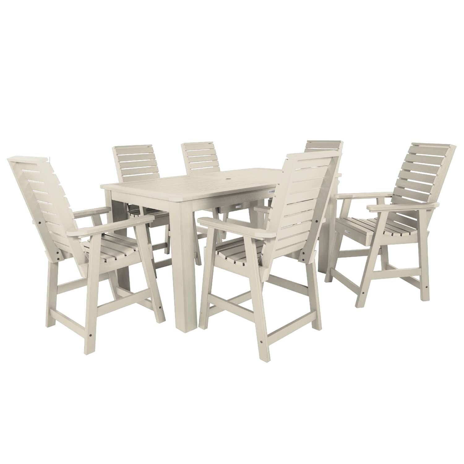 Elm Pointe 7 Pc Rectangular Counter Height Dining Set in Whitewash By Lakeview Outdoor Designs - White Background thumbnail