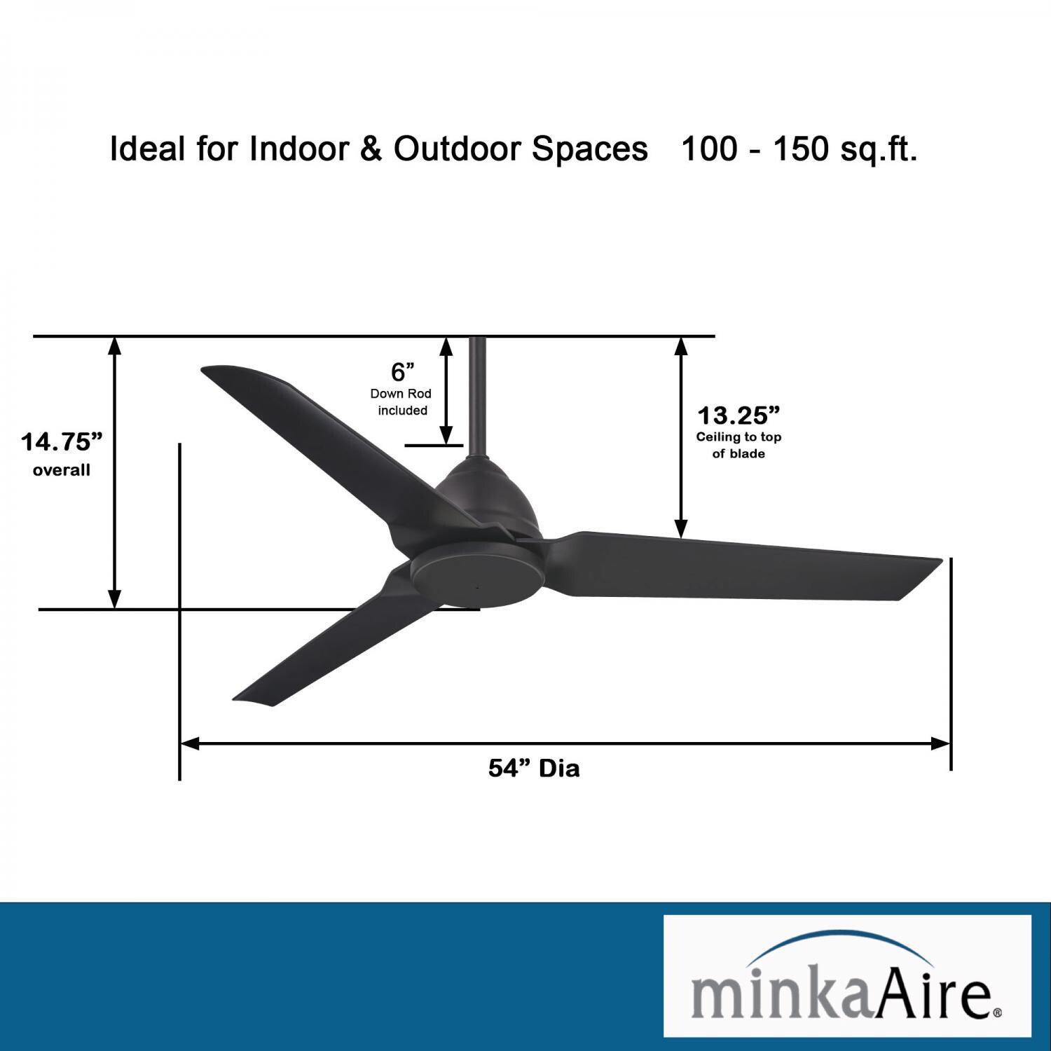 Minka-Aire F753-CL Java 54-Inch 3-Blade Ceiling Fan in Coal Finish w/ Coal Blades - Dimensions thumbnail