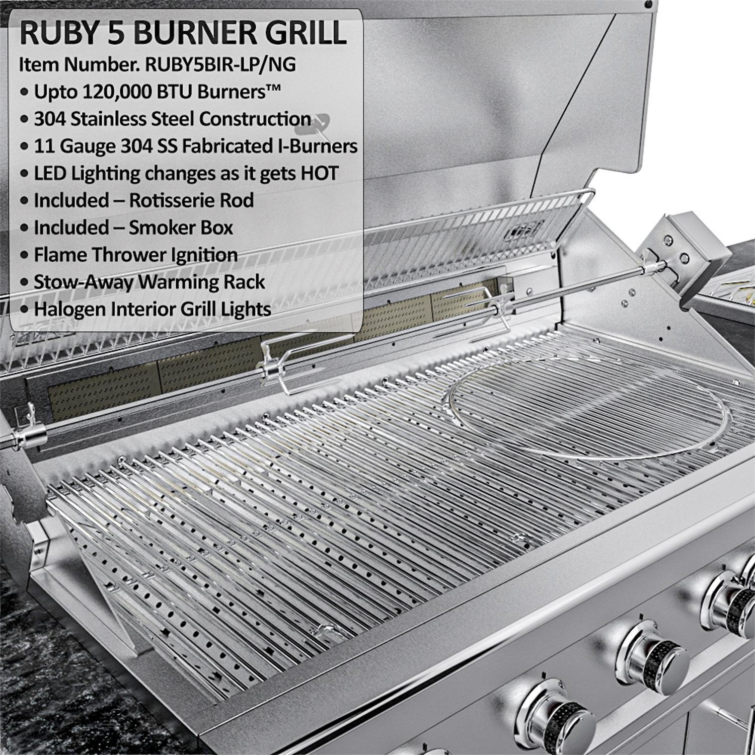 Sunstone Grills SCPGULFBREEZE10.2-NG Gulf Breeze 10 Ft Outdoor Kitchen Island w/ Natural Gas Grill & Side Burner, Sink, Refrigerator, Door & Drawer - Grates - Detail thumbnail