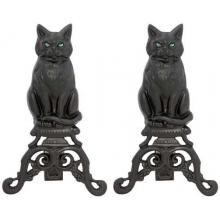 UniFlame 17-Inch Black Cast Iron Cat Andirons With Reflective Glass Eyes - A-1251 image