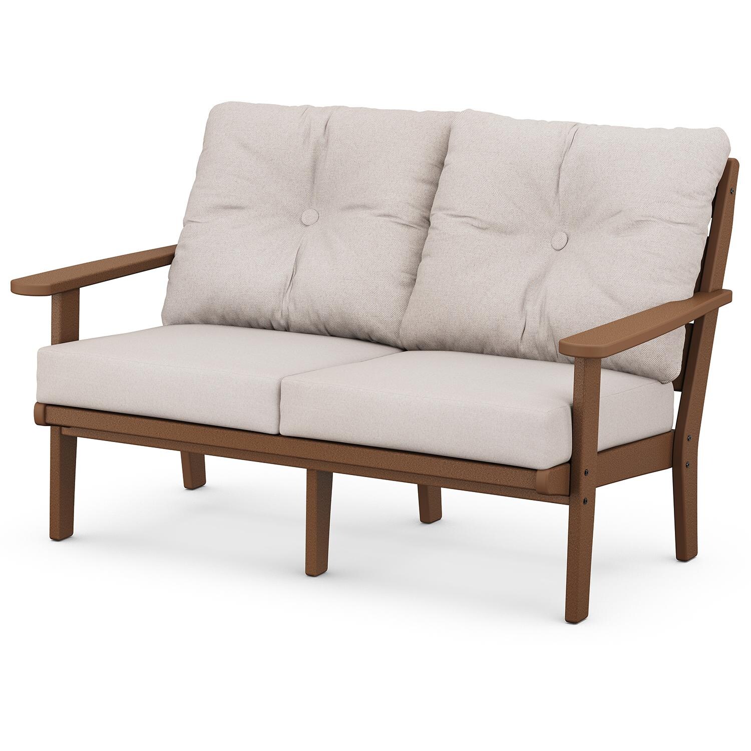 Lakeside Recycled Plastic Loveseat in Teak/Dune Burlap by POLYWOOD
