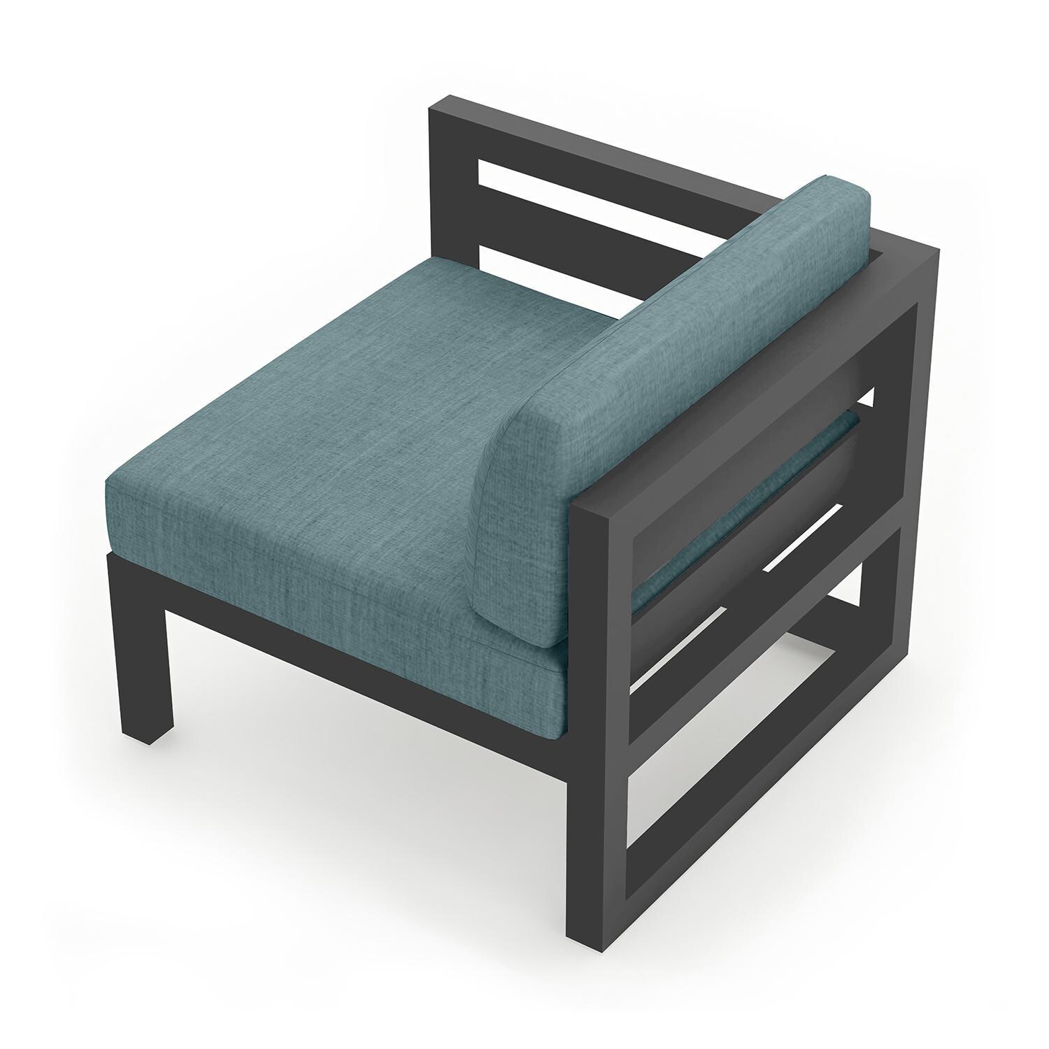 Misty Cove Aluminum Left Arm Club Chair in Slate w/Cast Lagoon Cushions by Lakeview - Top Angle View - White Background thumbnail