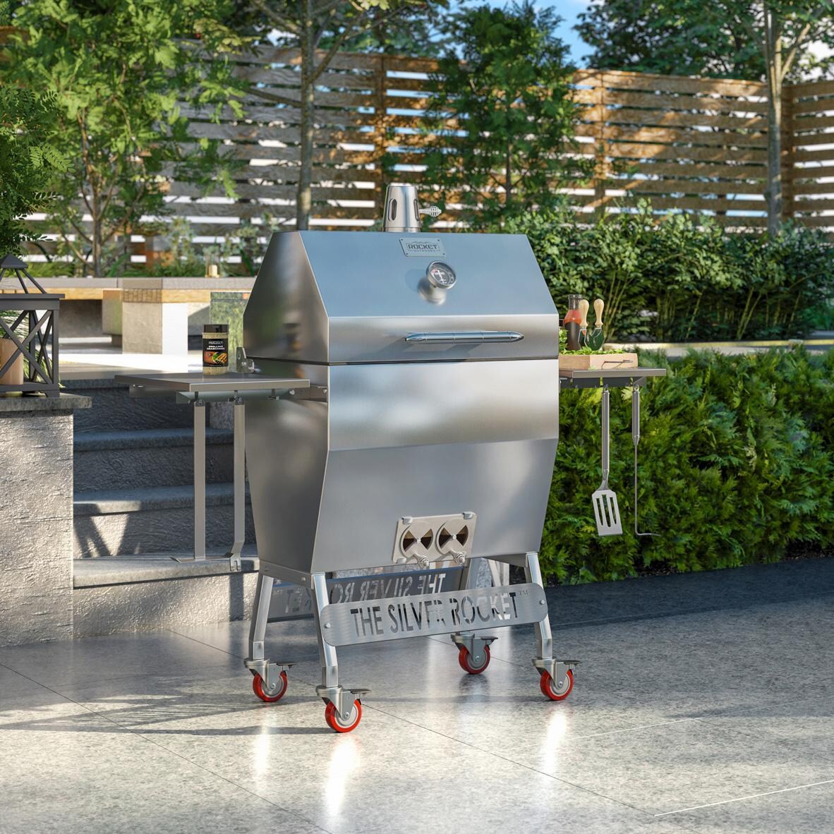 Rocket Outdoors MDSRF-BDL Medium Silver Rocket Kamado Grill & Accessories Bundle - MDSRF-BDL - By the Water - Lifestyle thumbnail