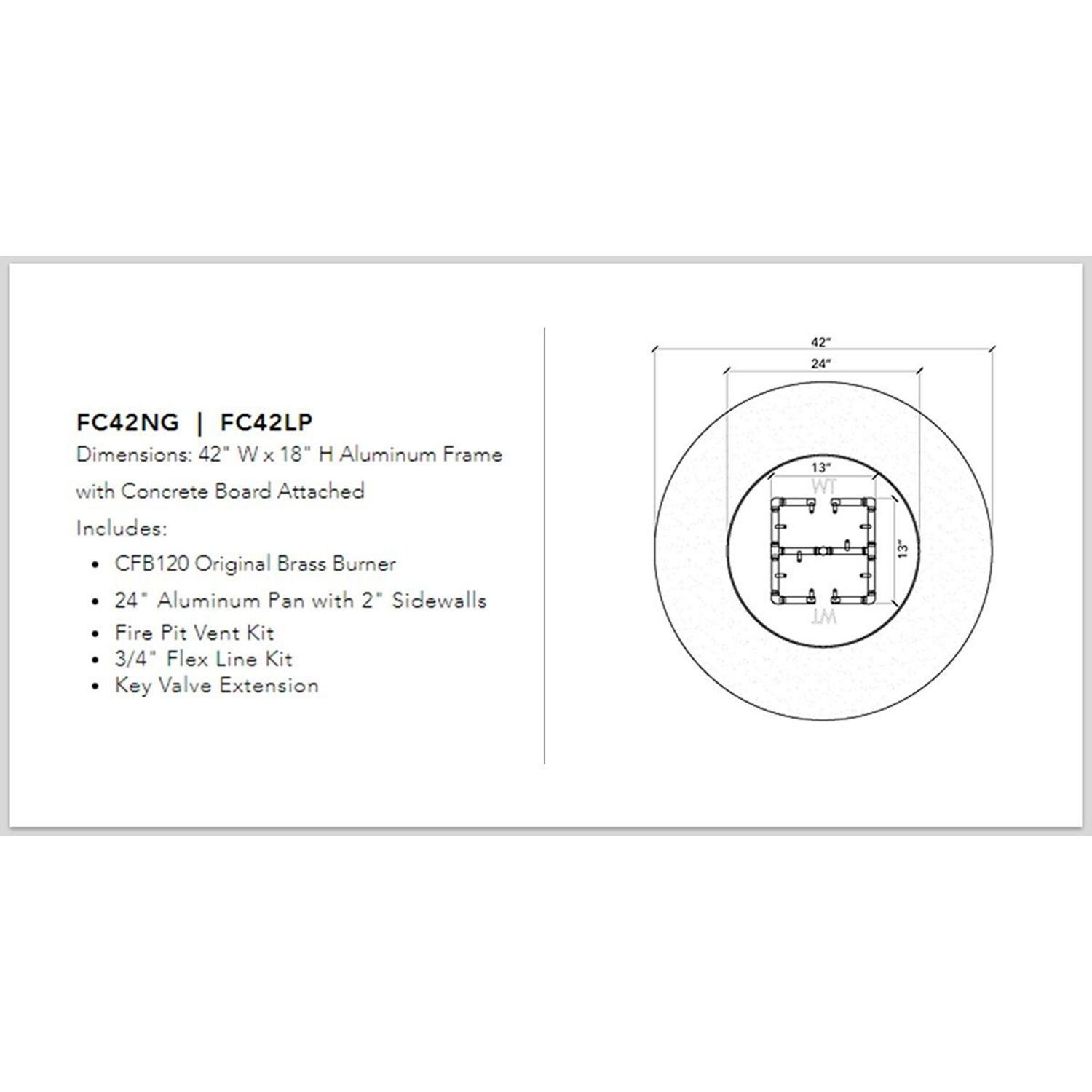 Warming Trends FC42NG Circular 42 Inch Natural Gas Ready To Finish Fire Pit Kit - Measurements thumbnail
