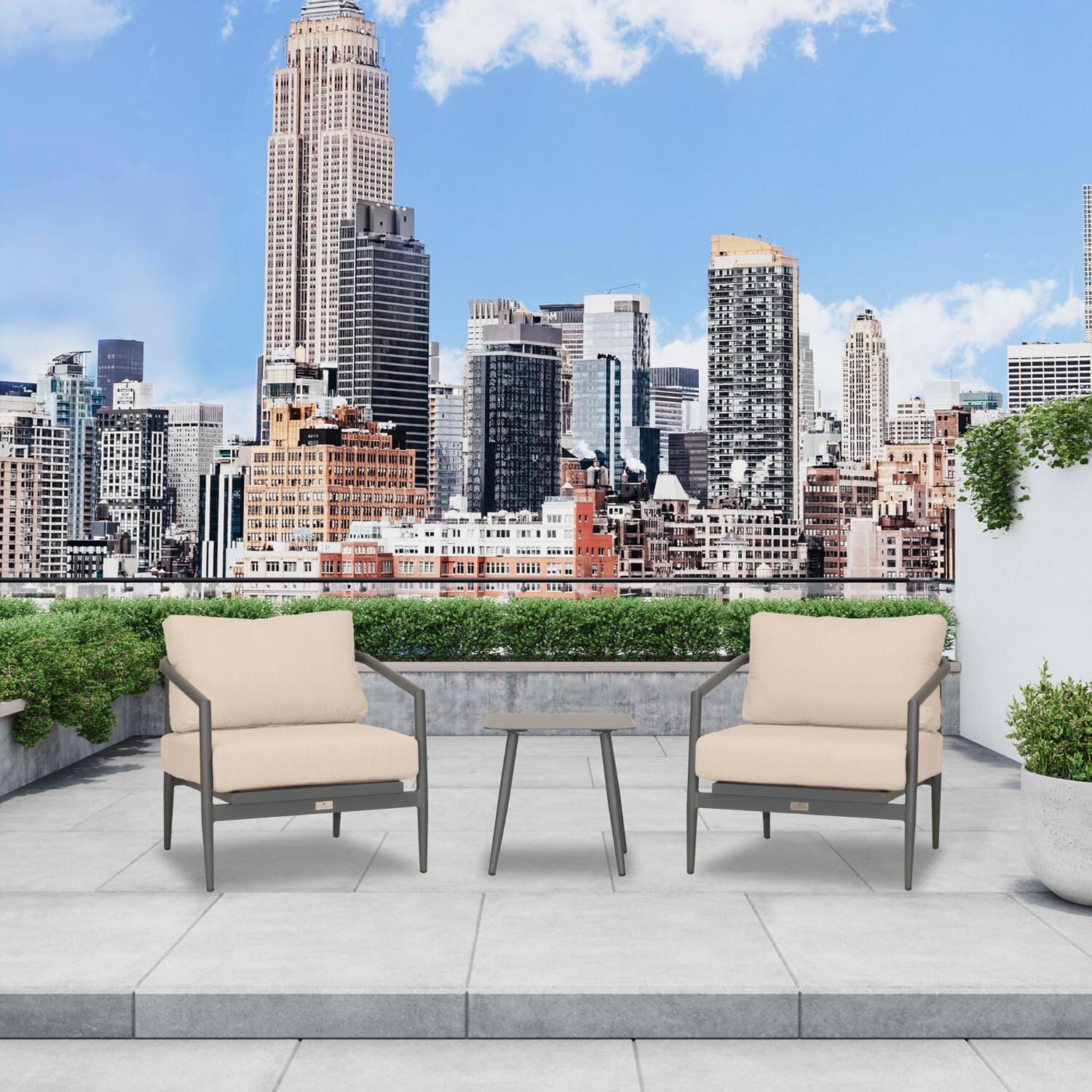 Lakeview Midnight Cove 3 Pc Aluminum Club Chair Seating Set in Slate/Pebble Gray/Canvas Flax - Lifestyle thumbnail