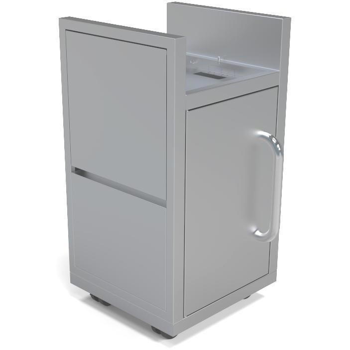 Le Griddle - GFCART40 - Stainless Steel Cart For 16-Inch Wee Griddle - Angled View W/ Shelves Folded thumbnail