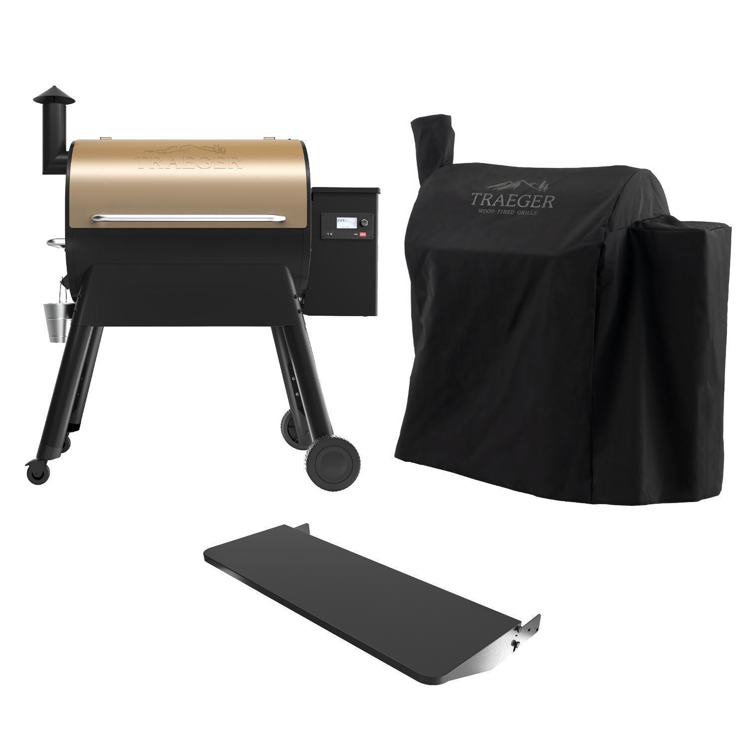 Traeger Pro 780 Wi-Fi Controlled Wood Pellet Grill W/ WiFIRE - Bronze W/ Front Shelf & Grill Cover - TFB78GZE + BAC442 + BAC504