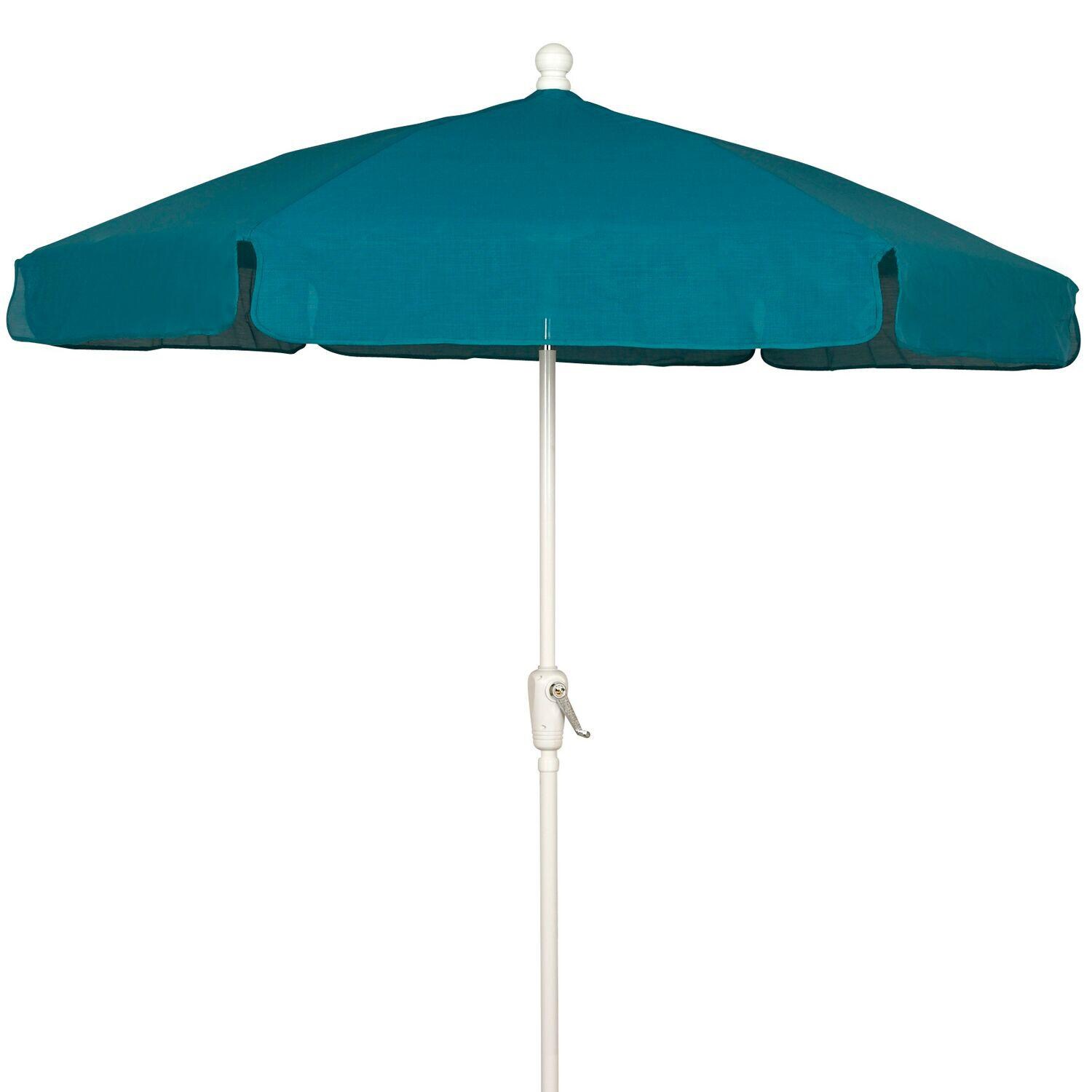 FiberBuilt 7.5 Ft. Aluminum Market Patio Umbrella W/ Crank Lift - White Pole / Teal Vinyl image