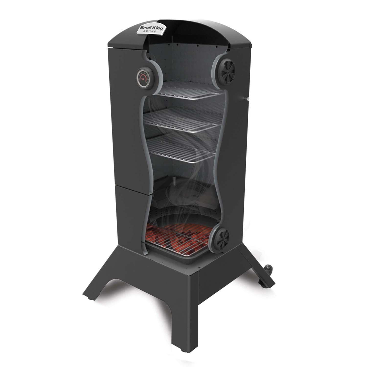 Broil King 28-Inch Smoke Vertical Charcoal Smoker - Black - Cut Away View - White Background thumbnail