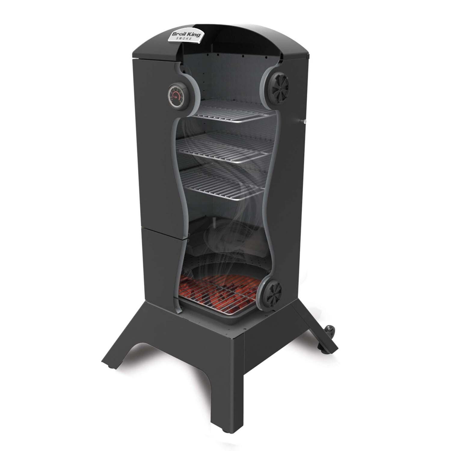 Broil King 28-Inch Smoke Vertical Charcoal Smoker - Black - Cut Away View - White Background thumbnail
