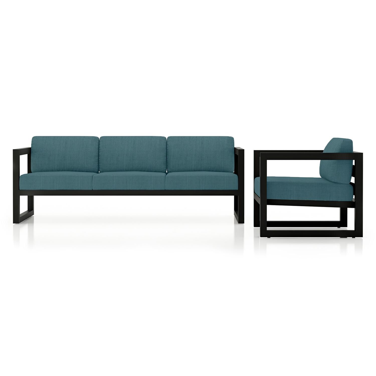 Lakeview MSTYCV-BK-2SS-CL Misty Cove 2 Pc Aluminum Seating Set in Black w/Cast Lagoon Cushions by Lakeview Outdoor Designs - Set Front View - White Background thumbnail