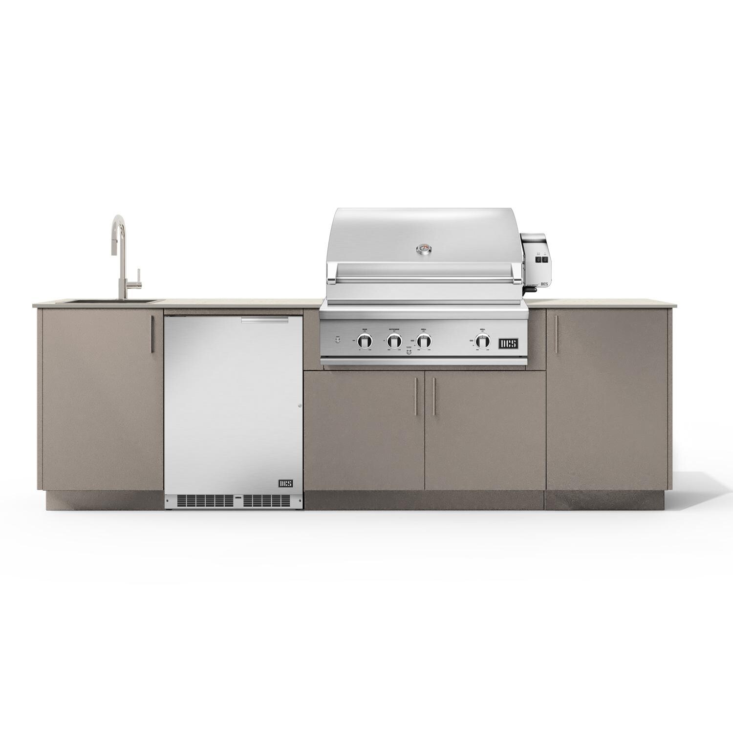 Urban Bonfire Dew 36 Outdoor Kitchen w/ DCS Natural Gas Grill, Sink, Refrigerator, Danae Dekton Countertop & Clay Finish - B-Dew-36-DCS-Danae-Clay