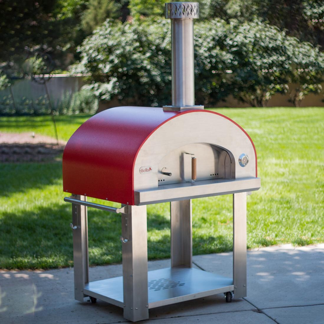 Bella Grande 36-Inch Outdoor Wood-Fired Pizza Oven On Cart - Red - BEGS36R 