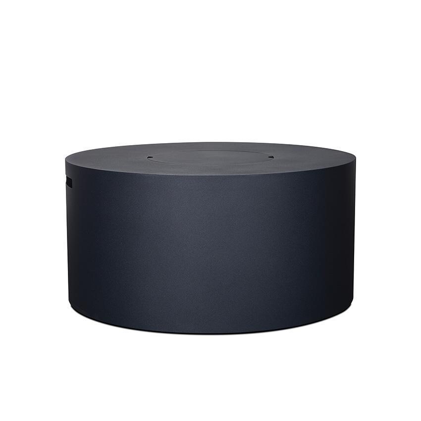 Covewood 4292LP-CHRC 41 Inch Round Aluminum Propane Fire Pit Table in Black by BBQGuys Signature - Front View Covered With Burner Lid - White Background