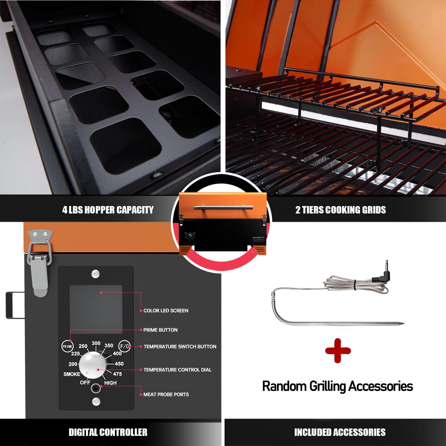 ASMOKE AS350-Vibrant Orange Portable Wood Pellet Grill & Smoker - Feature Details thumbnail
