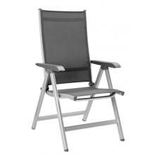 KETTLER Basic Plus Aluminum Patio Multi-Position Dining Arm Chair - Silver Frame / Gray Sling