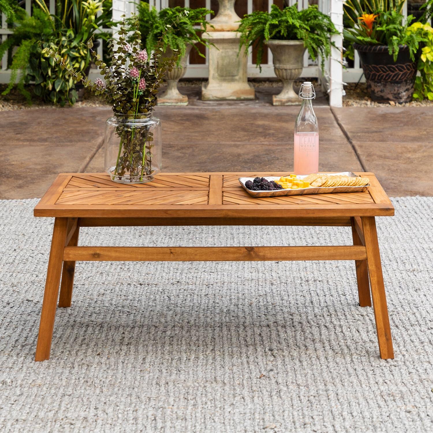 Walker Edison Vincent 42 X 20 Inch Rectangular Acacia Patio Coffee Table - Brown image