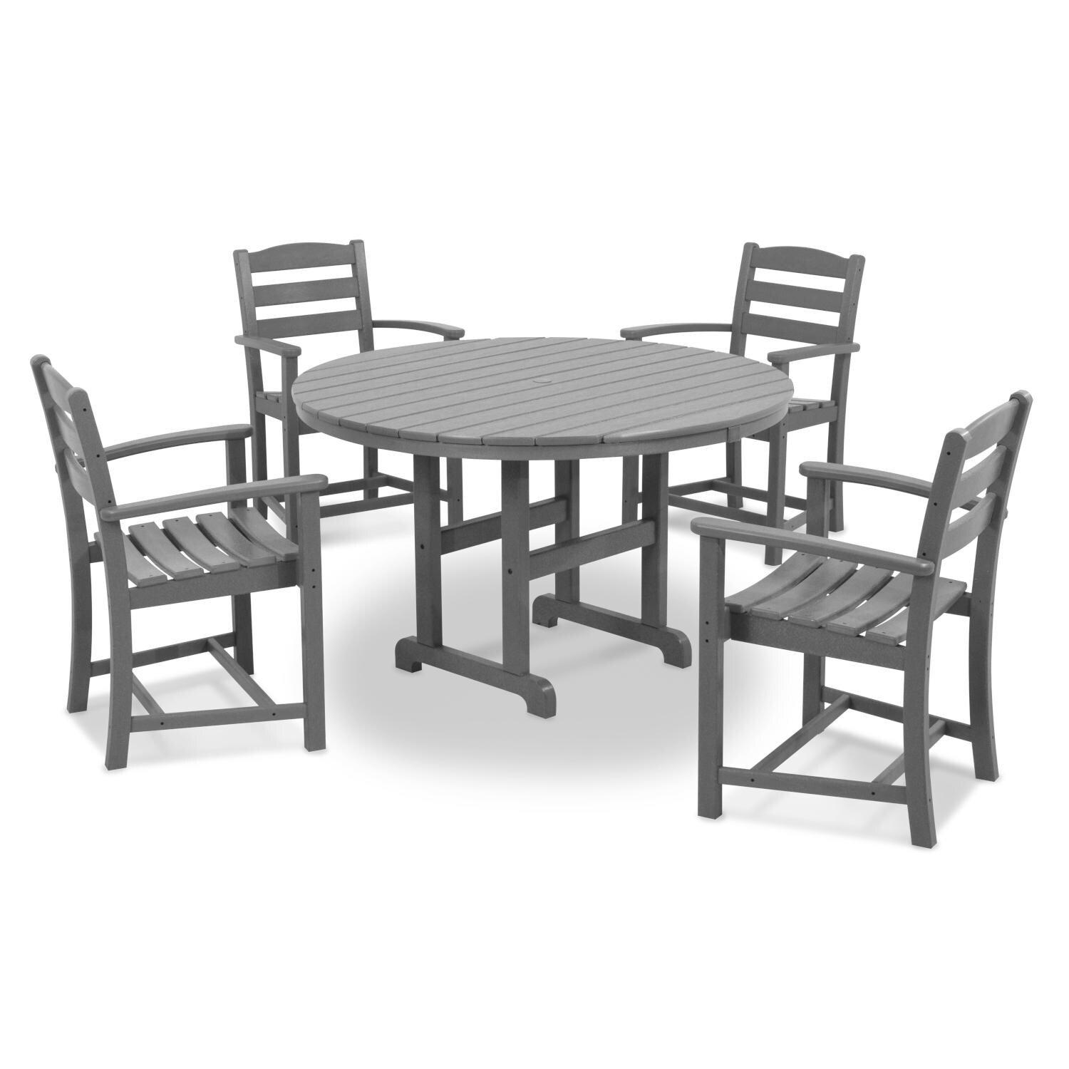 POLYWOOD La Casa Cafe 5 Piece Round Farmhouse Arm Chair Dining Set - Slate Grey