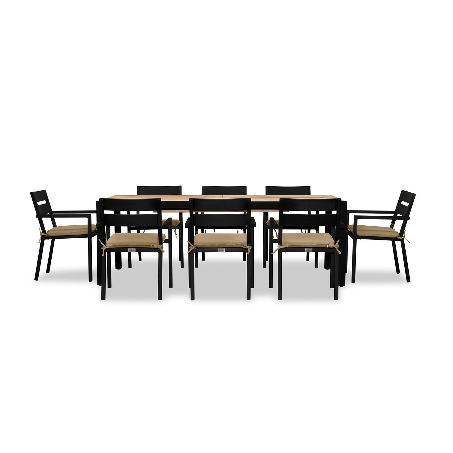 Calm Bay Communal 9 Pc Reclaimed Teak Extendable Dining Set in Black/Heather Beige by Lakeview - White Background 2 thumbnail
