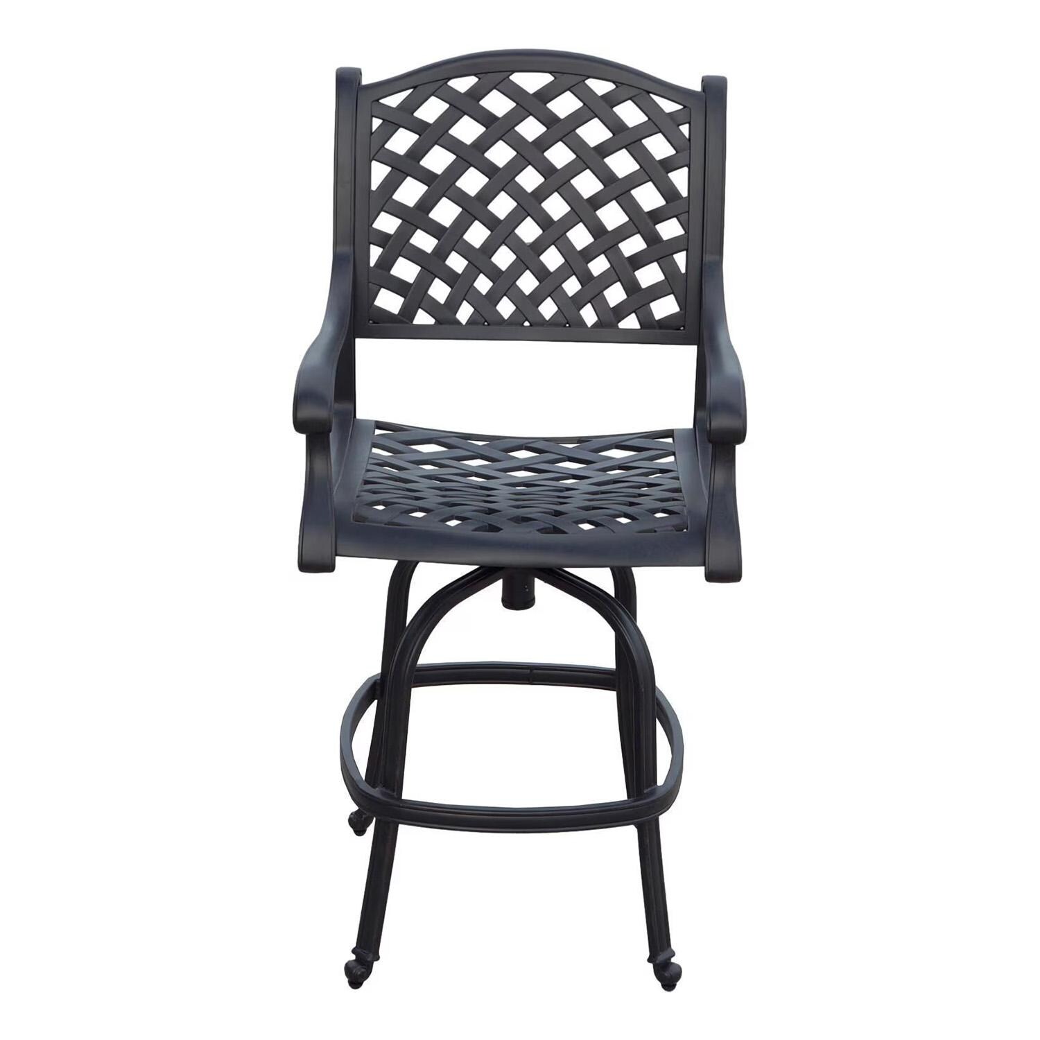 Nassau 5 Pc Cast Aluminum Bar Set w/ 42 Inch Round Series 30 Table & Swivel Bar Stools in Antique Bronze/Red by Darlee - Chair w/out Cushion - White Background thumbnail