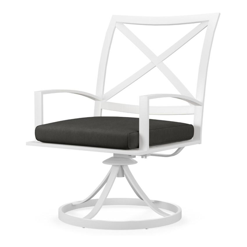 Bristol Aluminum Swivel Dining Arm Chair w/ Self Welt in White/Spectrum Carbon by Sunset West - White Background thumbnail