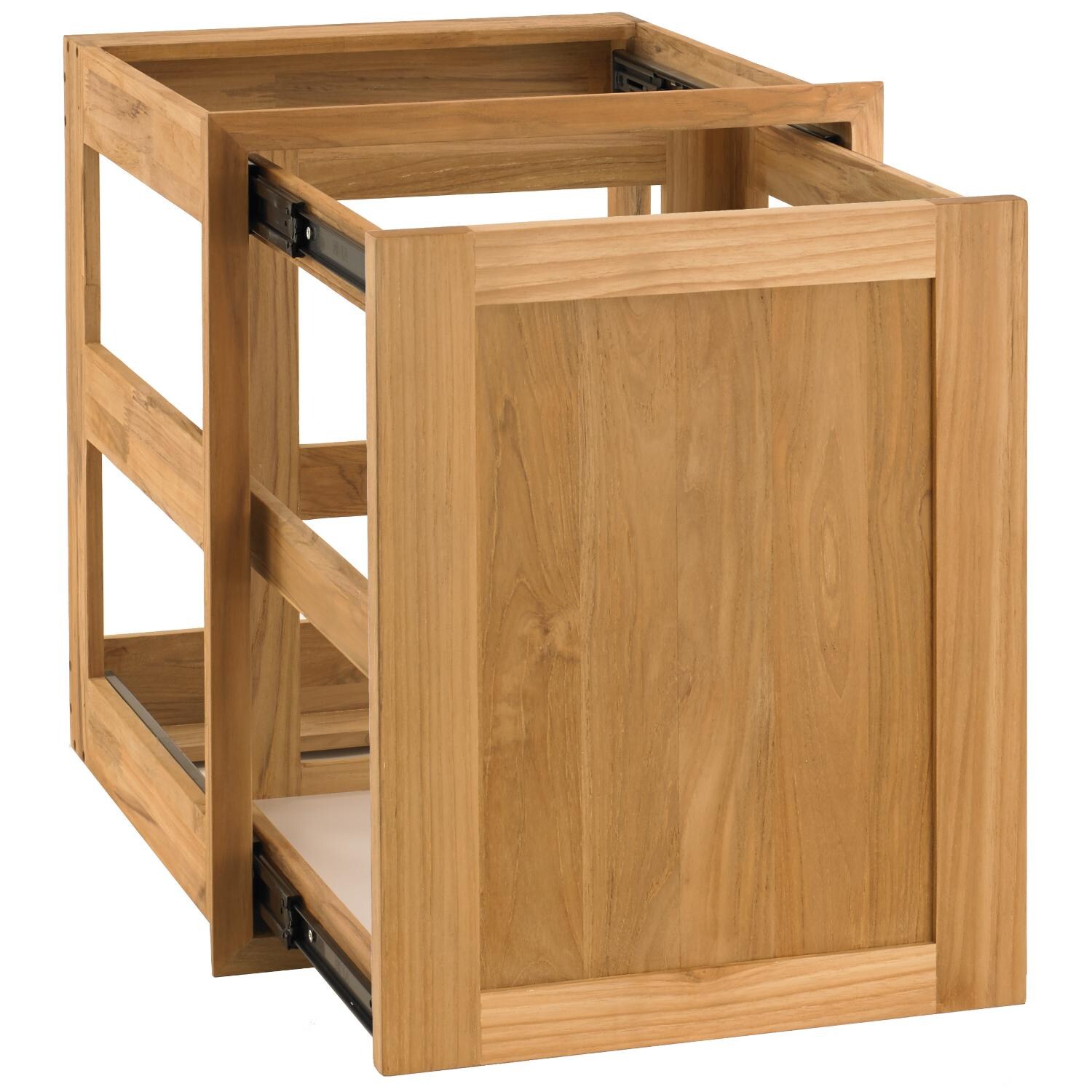 Pacific Teak POHDL-18S | Shaker 18-inch Teak Wood Roll-Out Double Trash / Recycling Bin Drawer - Open thumbnail