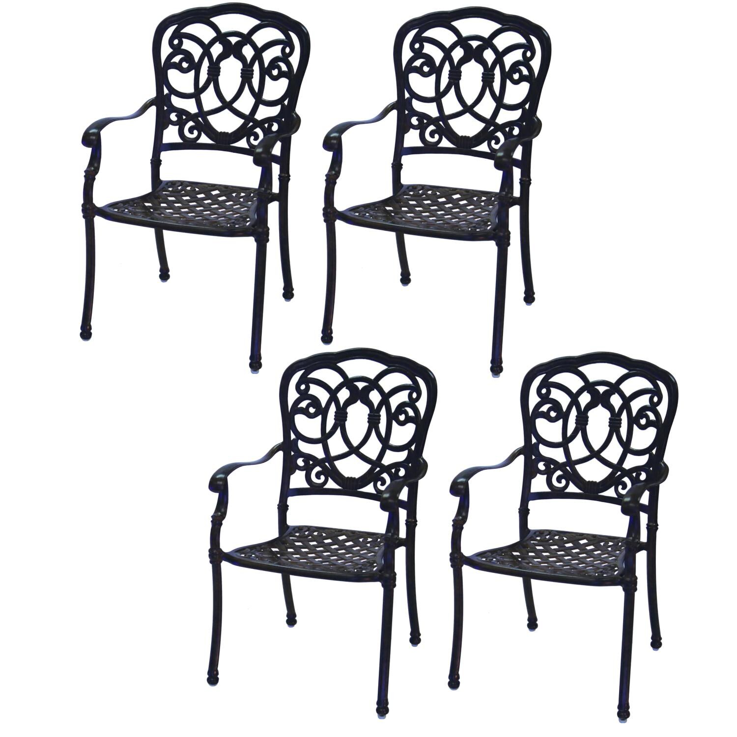 Darlee Florence 4 Piece Cast Aluminum Patio Dining Arm Chair Set W/ Sesame Cushions image