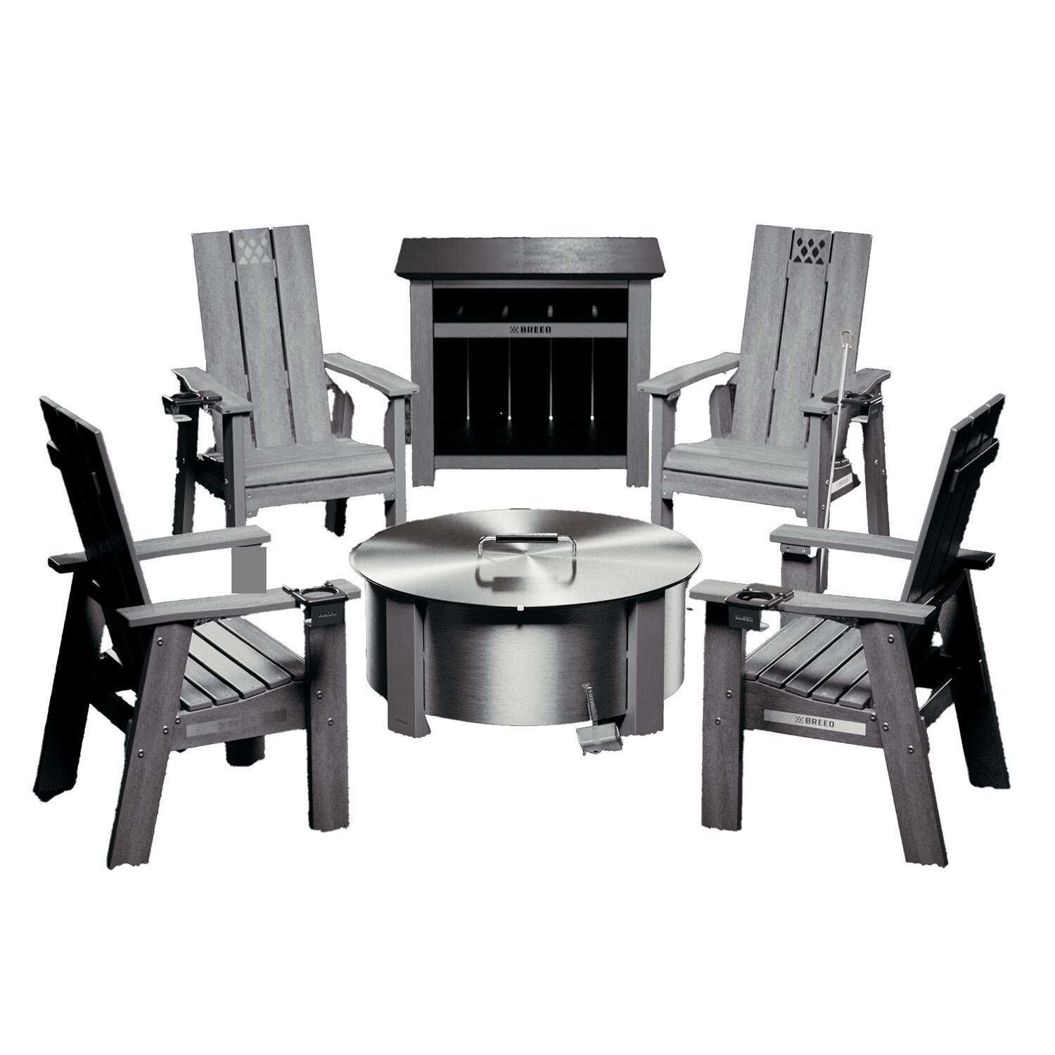 Breeo BR-X30S-GBB X Series 6 Piece 30 Inch Stainless Steel Fire Pit Seating Set in Gray - Front View - White Background thumbnail