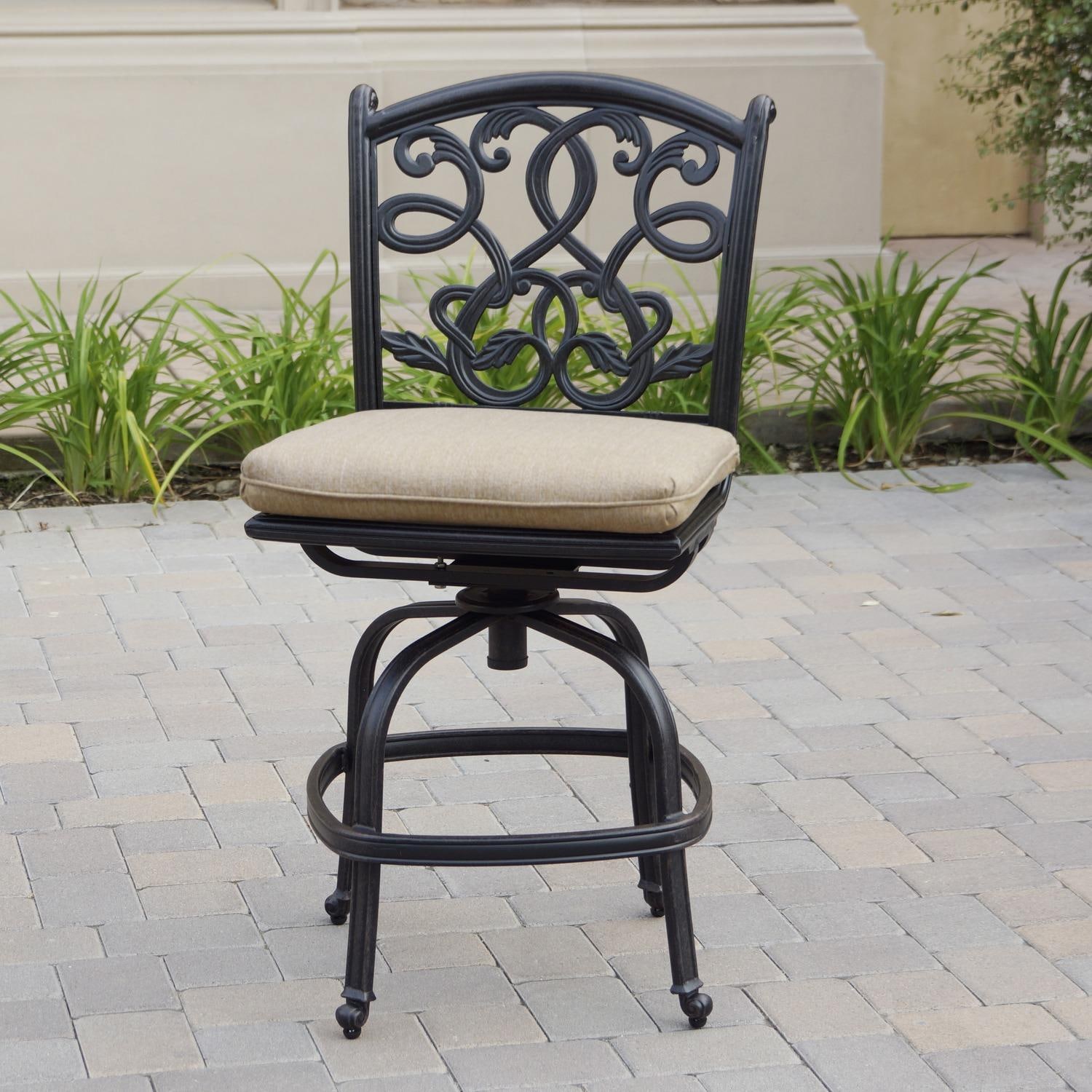 Darlee Santa Monica Cast Aluminum 4 Pc Set Swivel Armless Counter Height Bar Stool Set in Antique Bronze/Beige Canvas by - B/DL2052-17CH-4