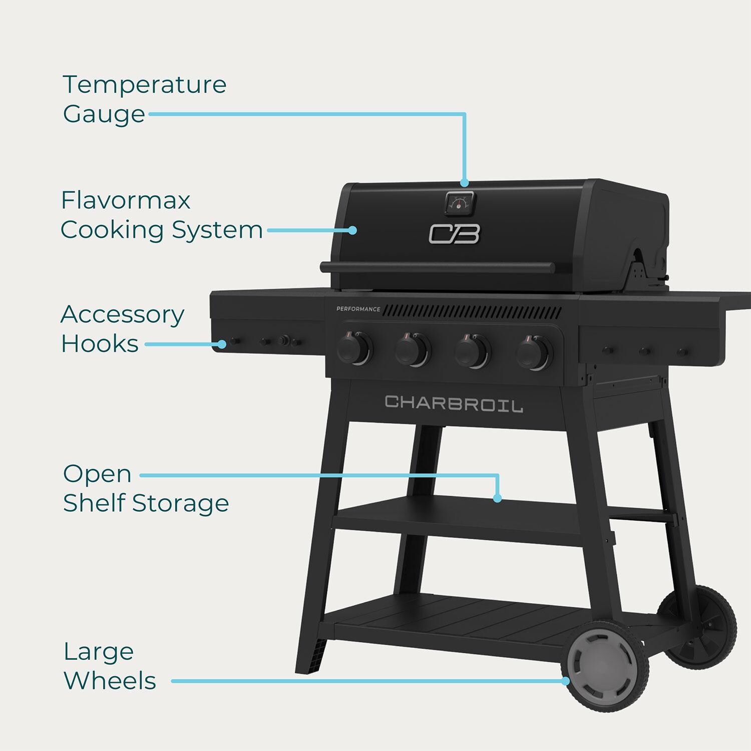 Charbroil 463348925 Performance Series 4-Burner Propane Grill A-Frame Cart - Blackout - Features - Detail thumbnail