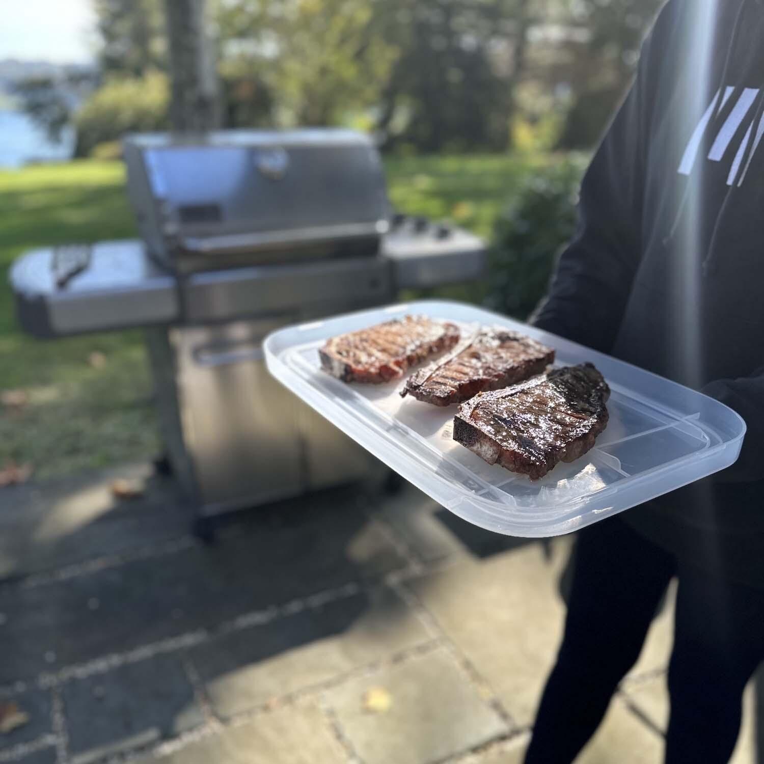 Outset  76204 Grill Prep Tray with Lid - Steaks - Lifestyle thumbnail