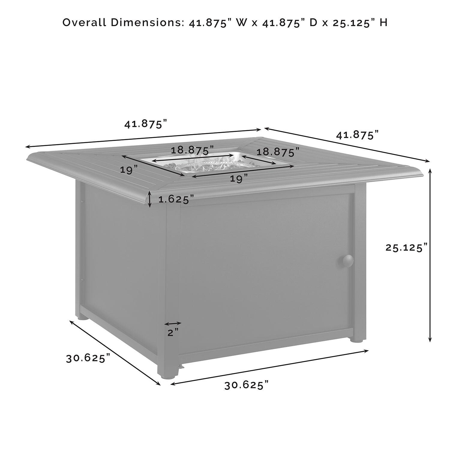 Ultimate Patio UP-82268BZ-OL 5Pc Outdoor Chair Set W/ Fire Table in Oatmeal - Fire Table Dimensions - Diagram thumbnail