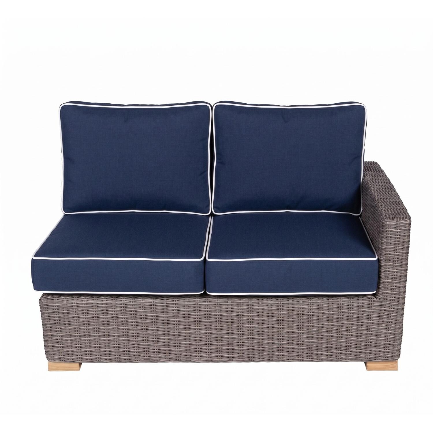 Sanibel 2 Person Wicker Right Arm Loveseat w/ Sunbrella Canvas Navy Cushions by Royal Teak Collection