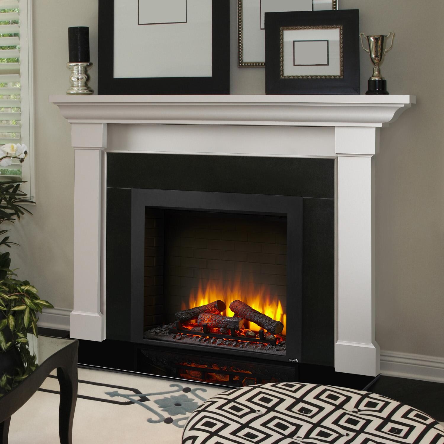 SimpliFire 36-Inch Built-In Electric Fireplace - Living Room Lifestyle - Close-up **Shown with Kenwood Mantel and Optional Black Front thumbnail