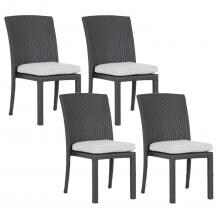 Solana 4 Piece Wicker Patio Dining Side Chair Set W/ Sunbrella Cast Silver Cushions By Sunset West