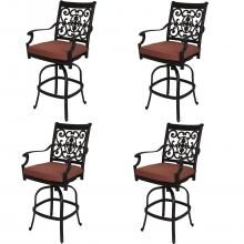 St. Cruz 4 Piece Cast Aluminum Patio Swivel Bar Stool Set W/ Spicy Chili Cushions By Darlee image
