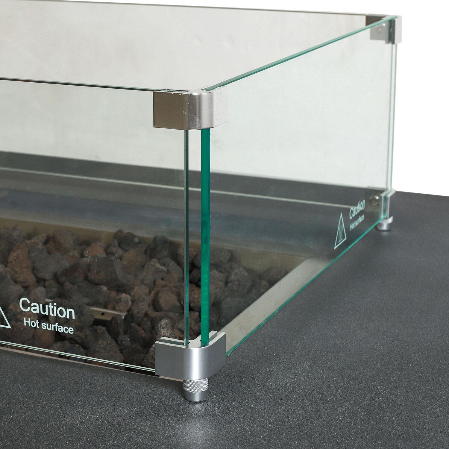 Glenwood 72-in Rectangular Concrete Natural Gas Fire Pit in Graphite by Lakeview Outdoor Designs - Glass Wind Guard - Detail thumbnail