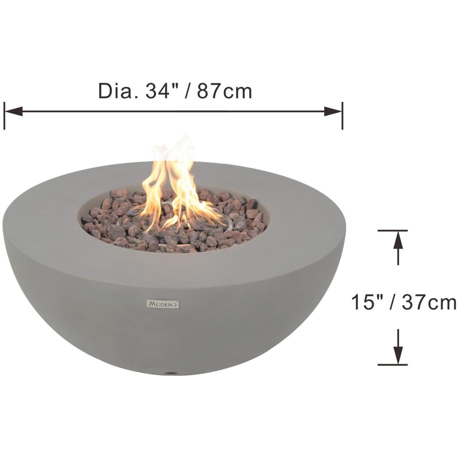 Roca OFG107-LP 34 Inch Round Concrete Propane Fire Pit Table in Gray By Elementi - Diagram - Dimensional thumbnail
