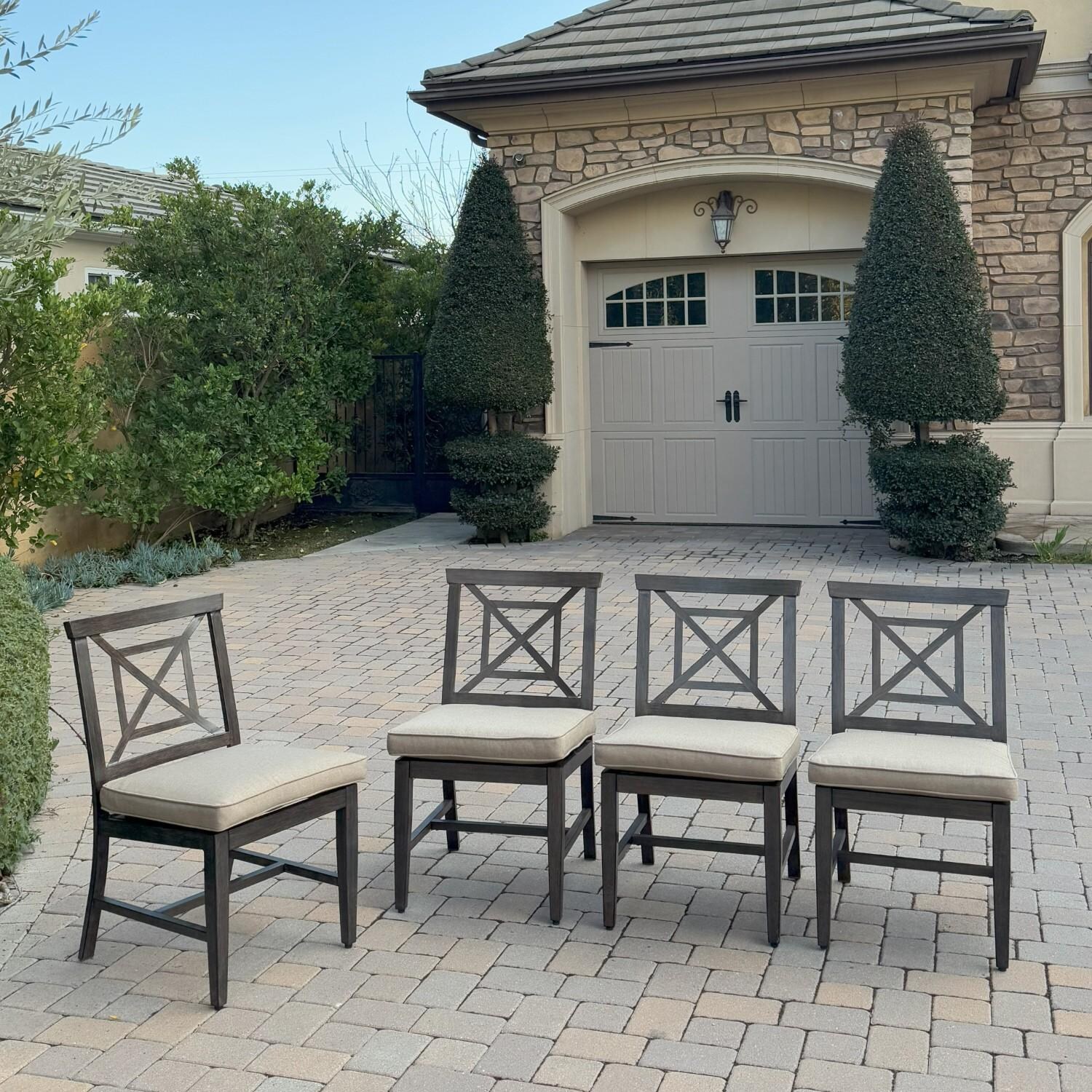 Atlantis 4 Pc Aluminum Dining Side Chair Set in Walnut/Beige by Darlee