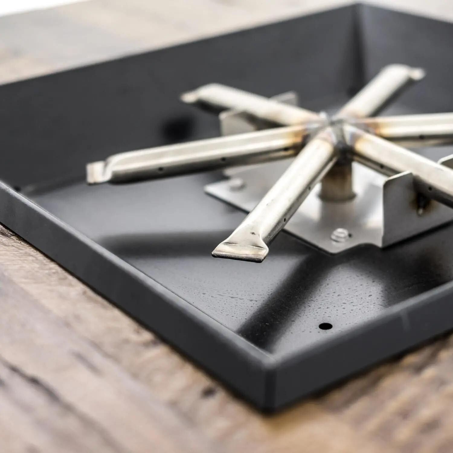 American Fyre Designs 640-BA-FO-V2PC Cosmopolitan 36-Inch French Barrel Oak Propane Gas Square Firetable - French Oak - Burner Detail thumbnail