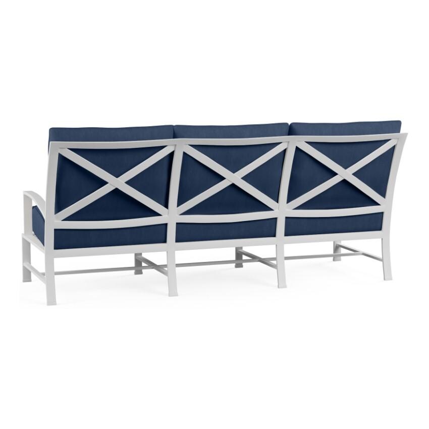 Bristol 3 Person Aluminum Sofa w/ Self Welt in White/Spectrum Indigo by Sunset West - Sofa Back - White Background thumbnail