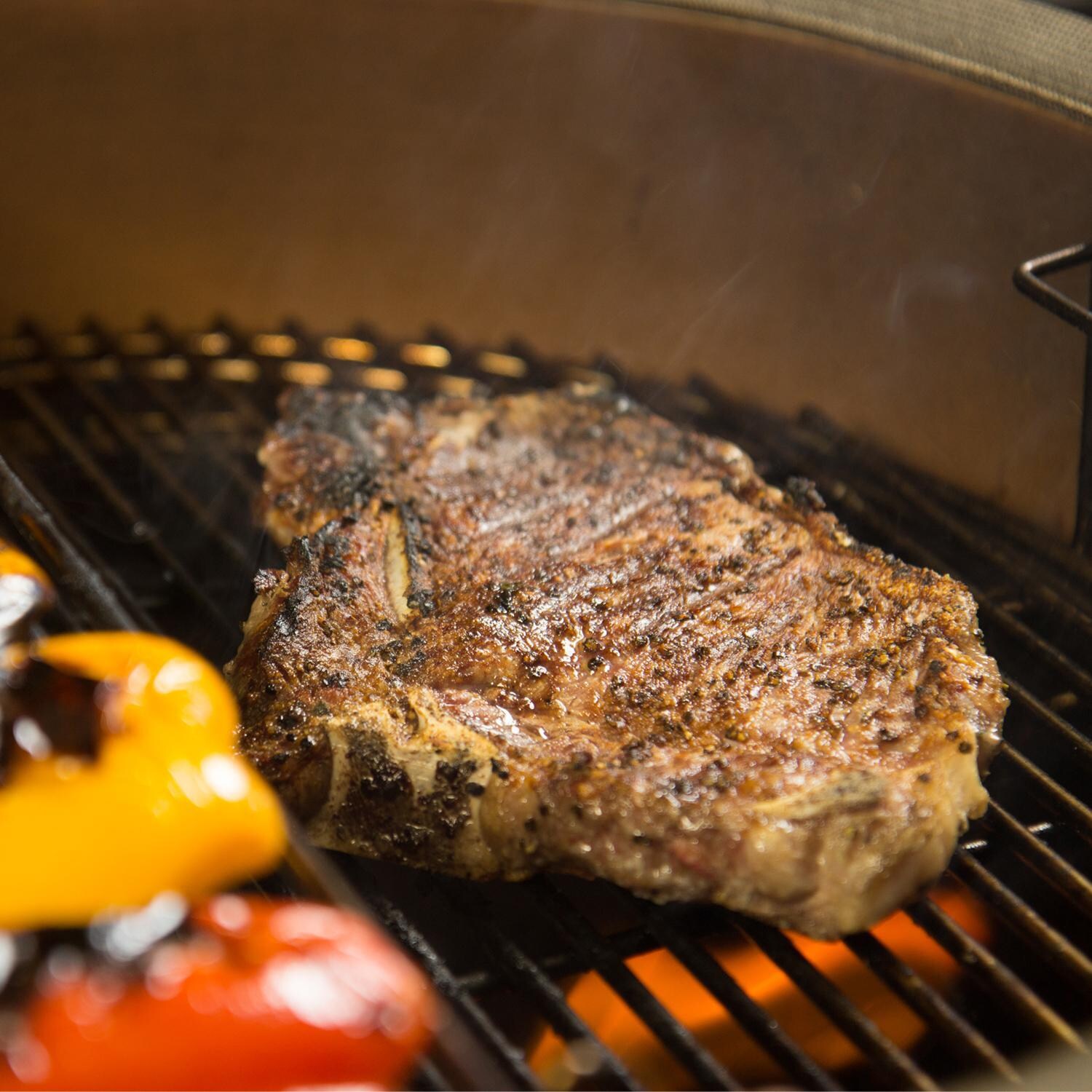 Kamado Joe Classic II KJ23RHC 18-Inch Ceramic Grill - Divide & Conquer Cooking System - Grilling Steak And Vegetables thumbnail