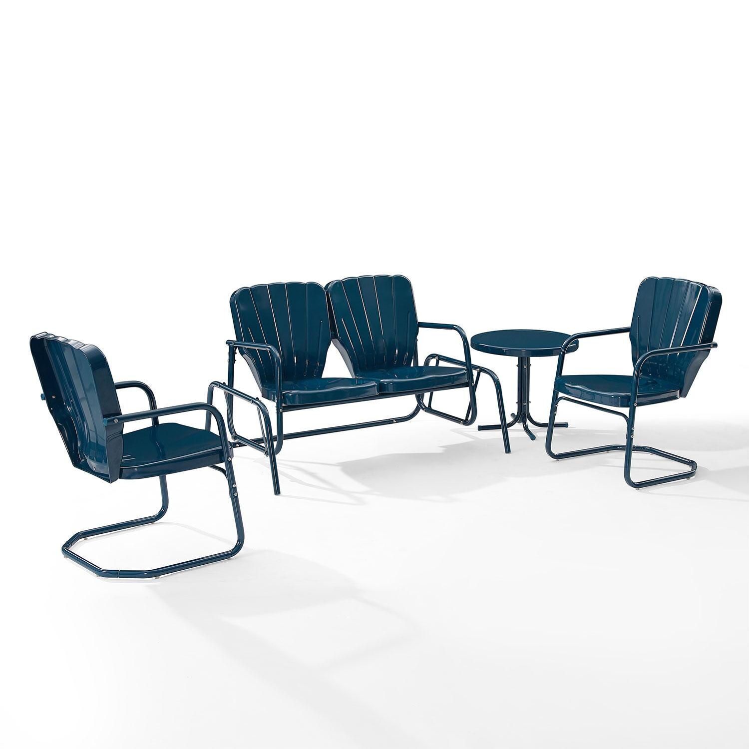 Ultimate Patio UP-32255NV 4Pc Retro Outdoor Loveseat Glider Patio Set in Navy Gloss - Display - White Background thumbnail